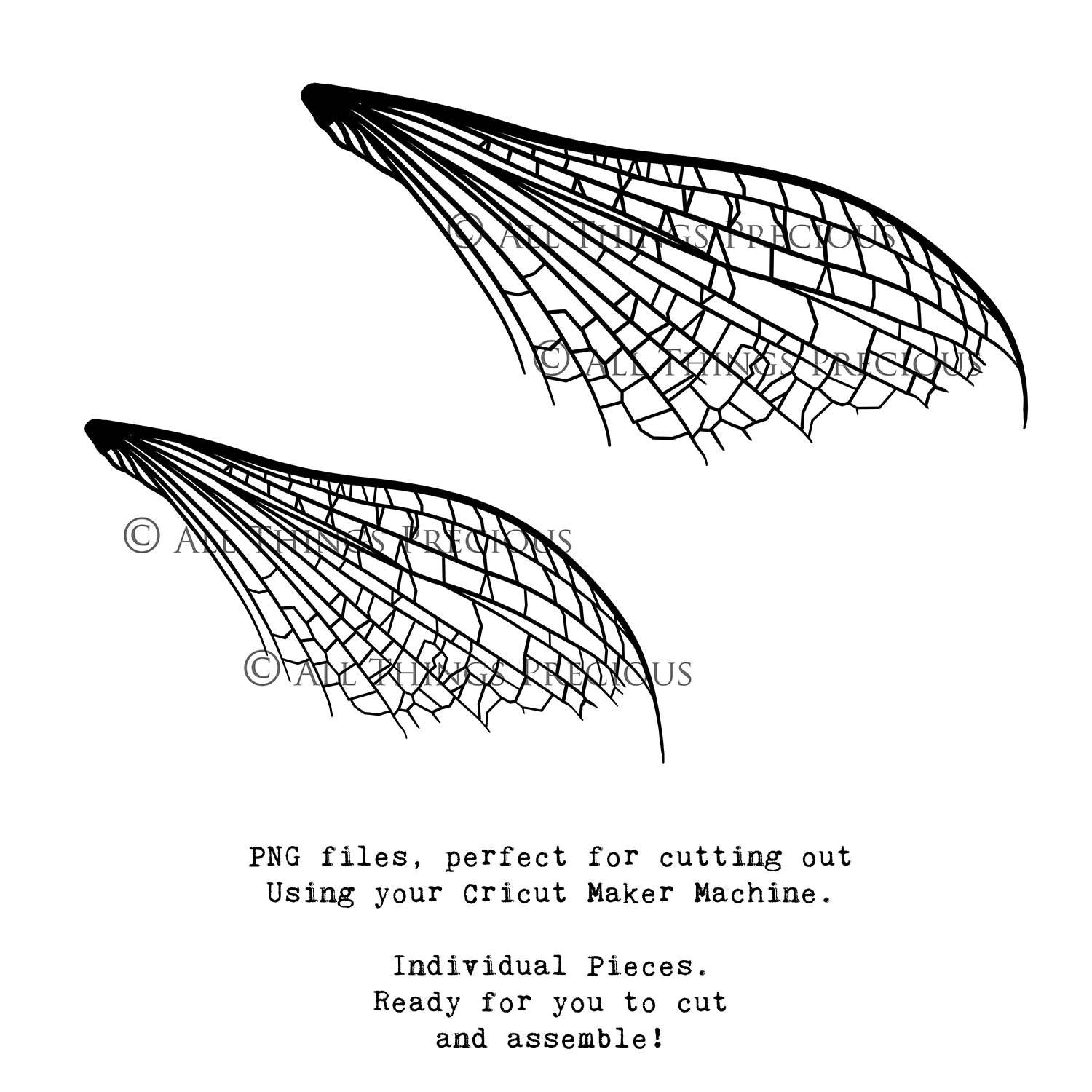 SVG & PNG Fairy Wing files for Cricut or Silhouette Cameo Cutting Machine. To create wearable fairy wings, in adult or children sizes.  Use this clipart design for Halloween Costumes, Fantasy or Cosplay or photography. These are Individual Wing Pieces, for you to cut and assemble. This is a digital product.